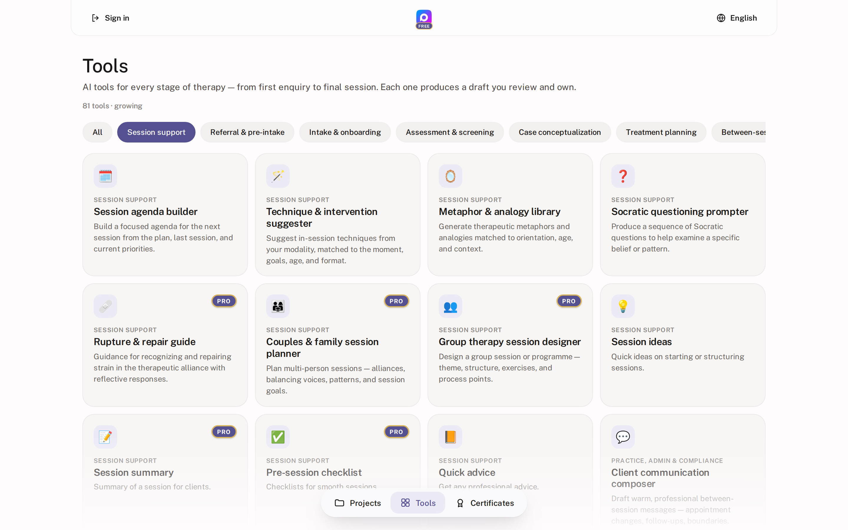Psy's Tools page with referral, intake and assessment tools